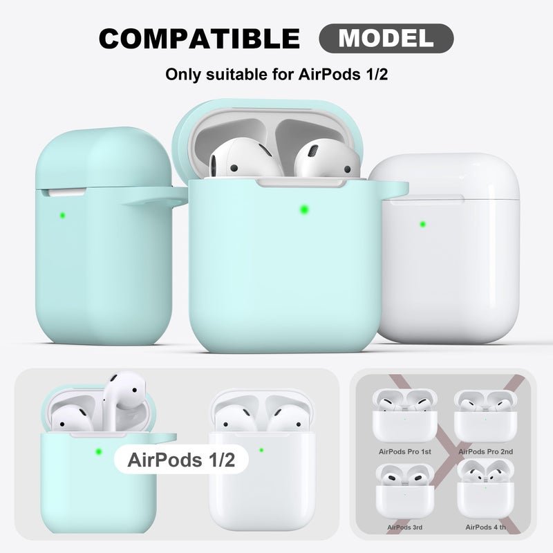 R-fun Compatible with AirPods Case Cover, Soft Silicone Protective Cover with Keychain for Women Men Compatible with Apple AirPods 2nd 1st Generation Charging Case, Front LED Visible,Turquoise - Image 3